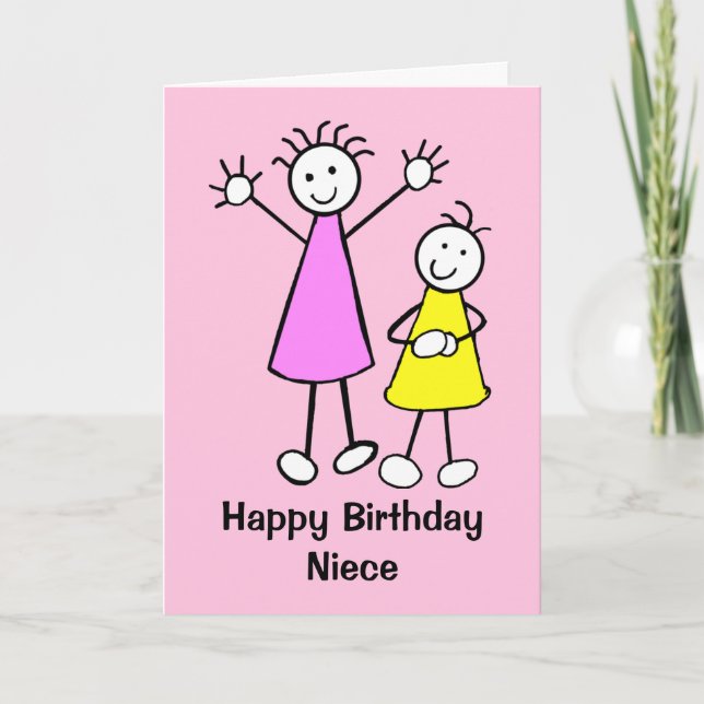 Tarjeta Cute Chicas Niece Pink Happy Birday Card (Anverso)
