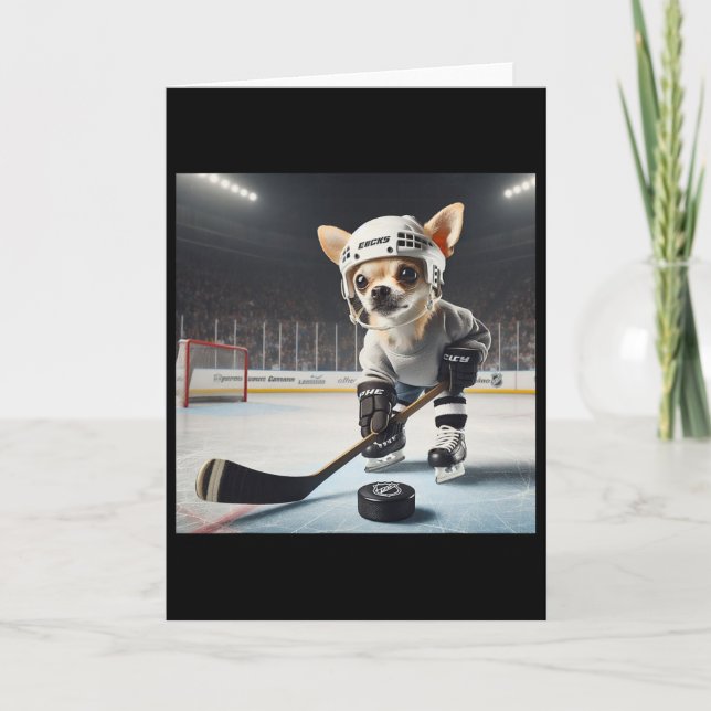 Tarjeta Cute Chihuahua On Ice For Hockey And Chihuahua Fan (Anverso)