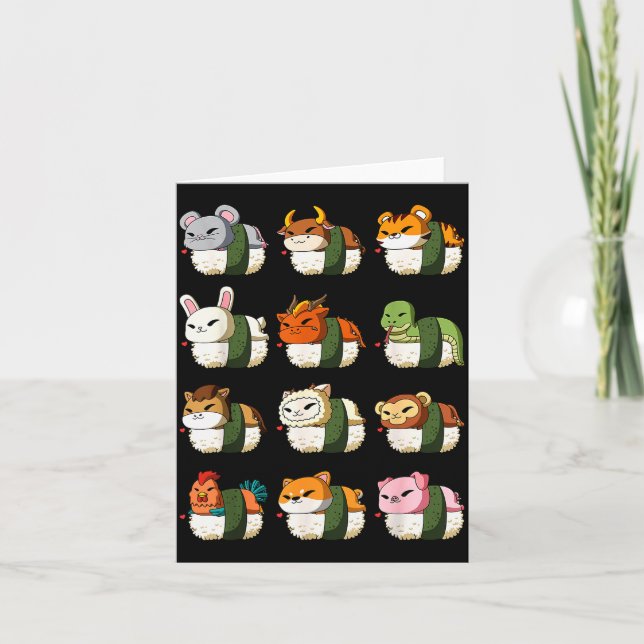 Tarjeta Cute Chinese Zodiac Animal Signs Lunar New Year Su (Anverso)