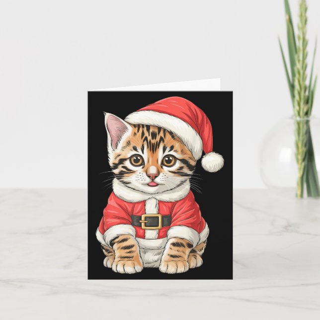 Tarjeta Cute Christmas Bengal Cat Santa  (Anverso)