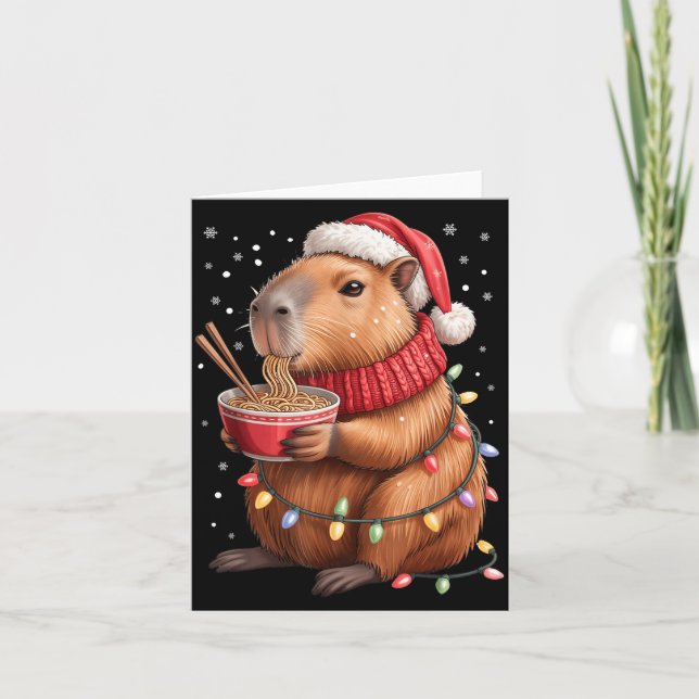 Tarjeta Cute Christmas Capybara With Ramen Bowl Holiday Te (Anverso)