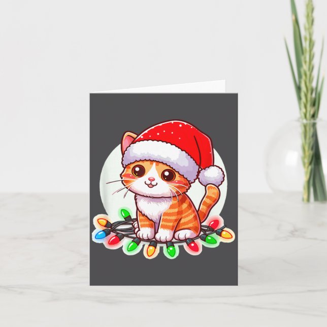 Tarjeta Cute Christmas Cat In Santa Hat  (Anverso)