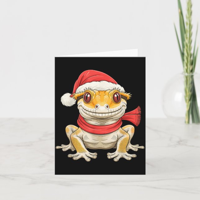 Tarjeta Cute Christmas Crested Gecko Santa  (Anverso)