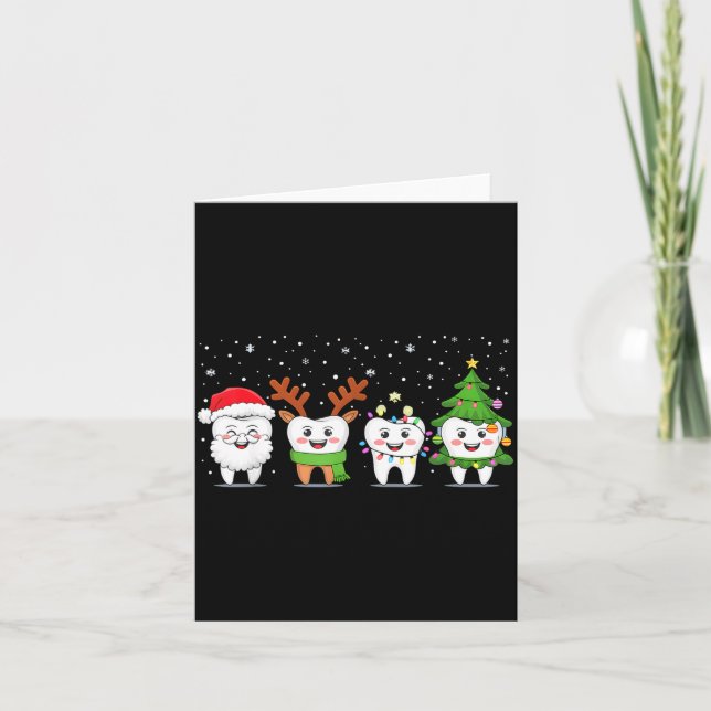 Tarjeta Cute Christmas Dental Tooth Characters Fun Holiday (Anverso)