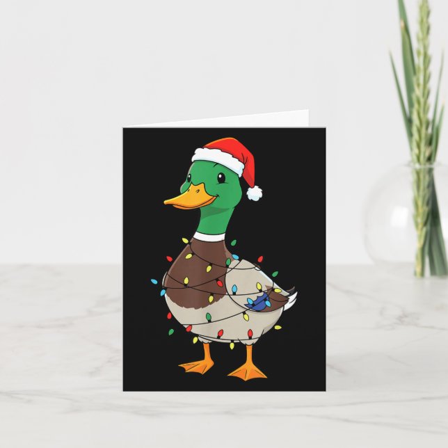 Tarjeta Cute Christmas Duck Mallard With Xmas Lights  (Anverso)