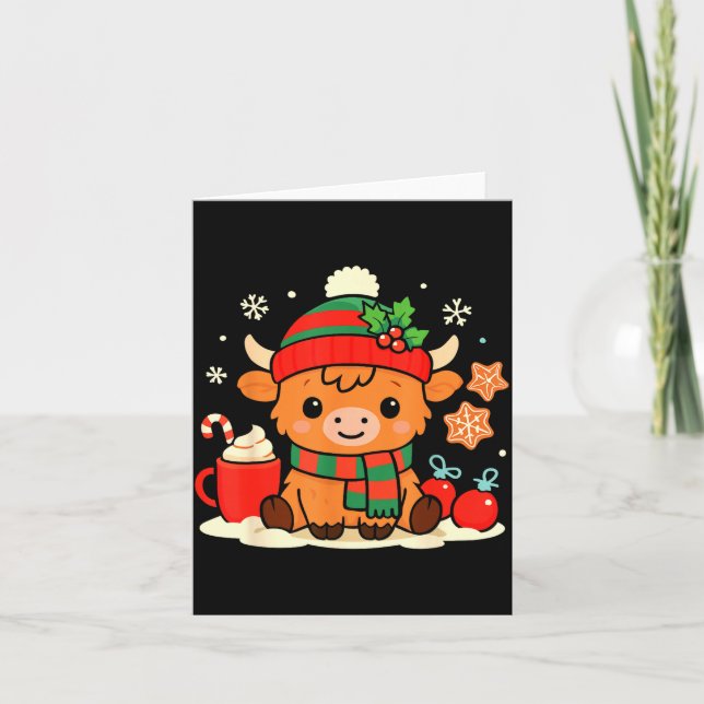 Tarjeta Cute Christmas Highland Cow Heifer Xmas Farm Anima (Anverso)