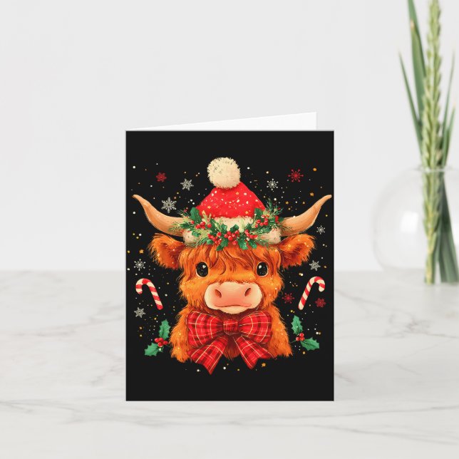 Tarjeta Cute Christmas Highland Cow Mooey Xmas Heifer Sant (Anverso)