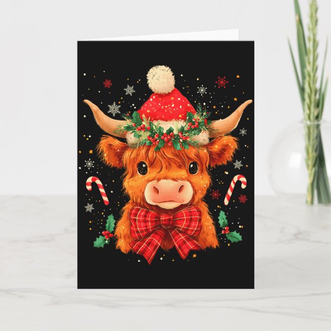 Tarjeta Cute Christmas Highland Cow Mooey Xmas Heifer Sant (Anverso)