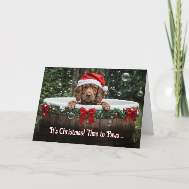 Tarjeta Cute Christmas Holiday with Irish Setter Puppy  (Anverso)