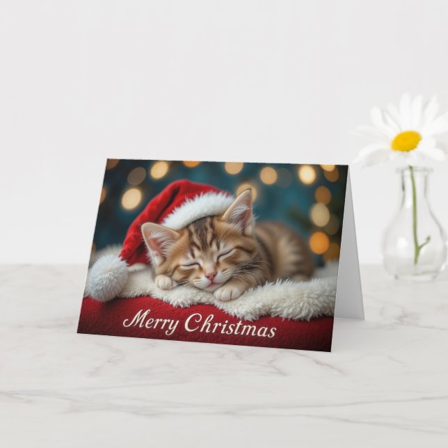Tarjeta Cute Christmas Kitten on Red Festive Santa Hat  (Planta pequeña)