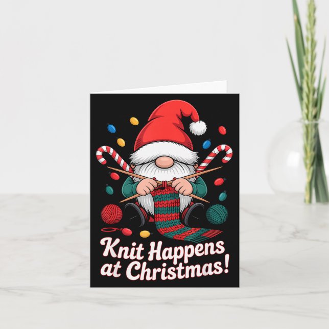 Tarjeta Cute Christmas Knitting Gnome Yarn Xmas For Men Wo (Anverso)
