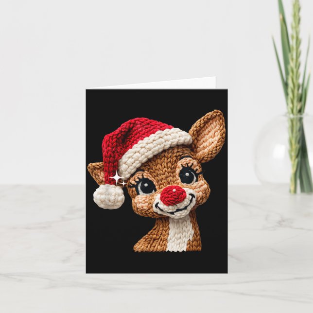 Tarjeta Cute Christmas Reindeer Crocheting Funny Gift Men, (Anverso)