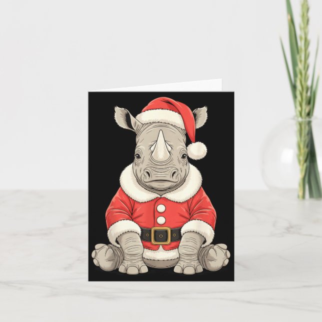 Tarjeta Cute Christmas Rhino Santa Safari Animal  (Anverso)