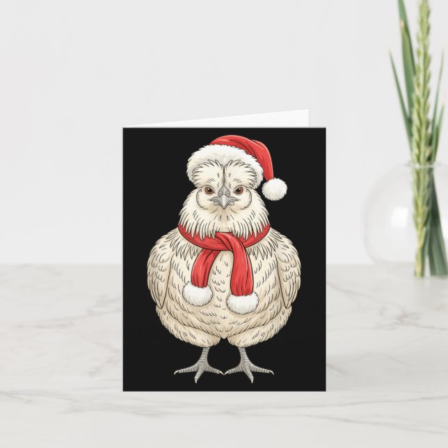 Tarjeta Cute Christmas Silkie Chicken Santa Farm Animal  (Anverso)