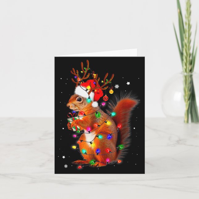 Tarjeta Cute Christmas Squirrel Lights Reindeer Xmas Holid (Anverso)
