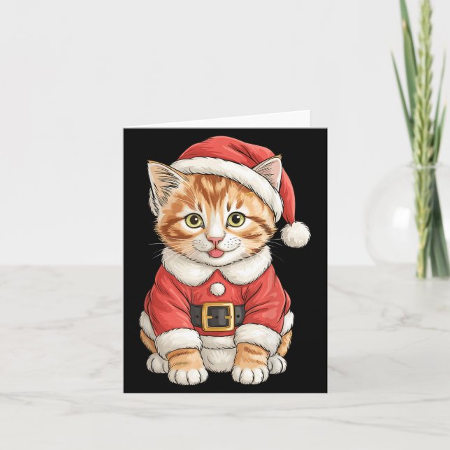 Tarjeta Cute Christmas Tabby Cat Santa  (Anverso)