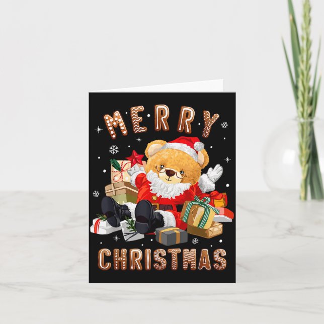 Tarjeta Cute Christmas Teddy Bear Santa Claus  (Anverso)