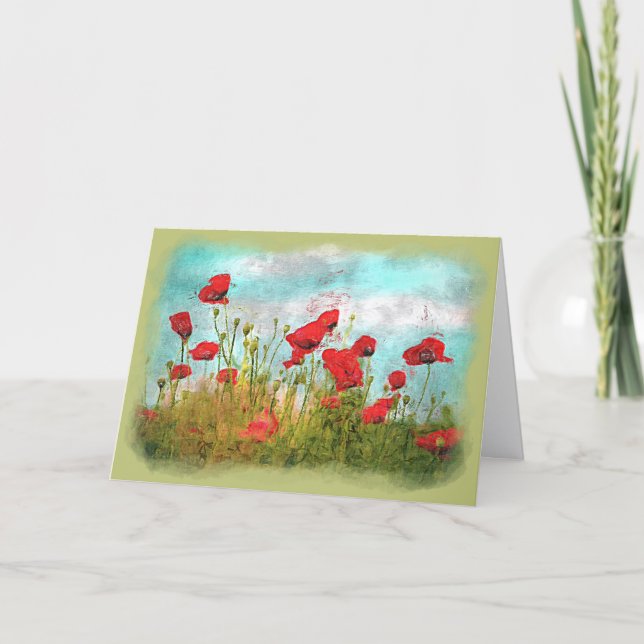 Tarjeta Cute Classic Flores de amapola Meadow Field Waterc (Anverso)