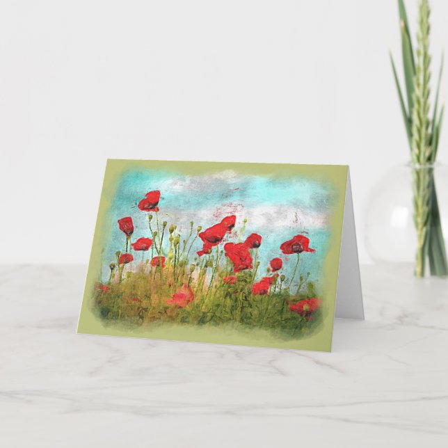 Tarjeta Cute Classic Flores de amapola Meadow Field Waterc (Anverso)