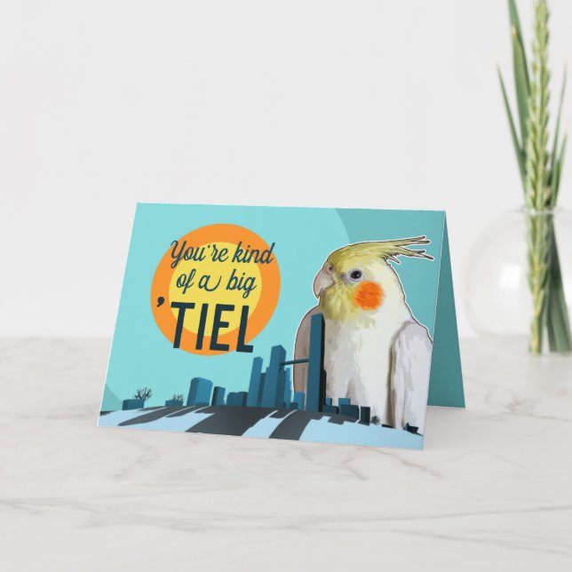 Tarjeta Cute Cockatiel Bird Pun divertido cumpleaños Big T (Anverso)