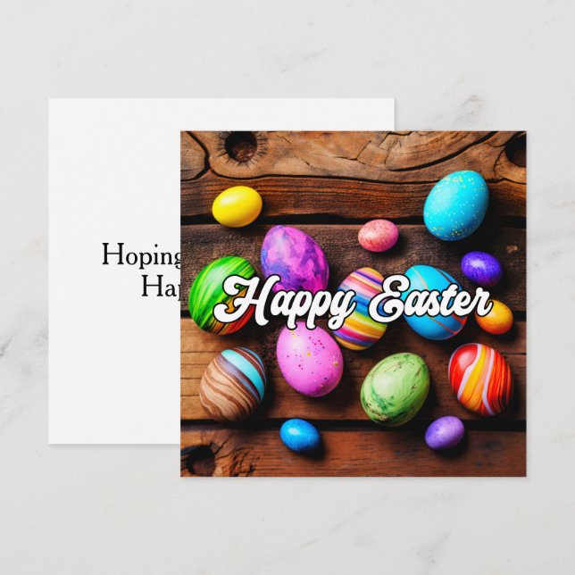 Tarjeta Cute Colorful Happy Eggs de Pascua (Anverso / Reverso)