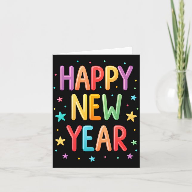 Tarjeta Cute Colorful Happy New Year Festive Bright Holida (Anverso)