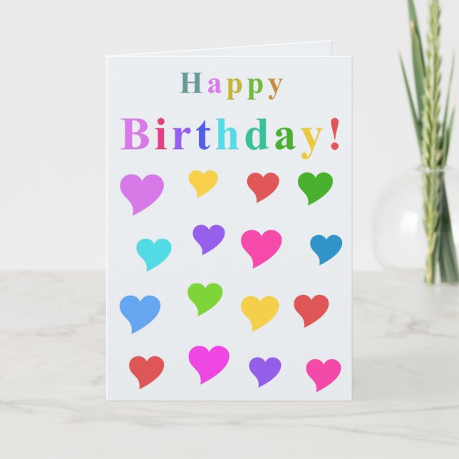 Tarjeta Cute Colorful Hearts and Happy Birthday Card (Anverso)