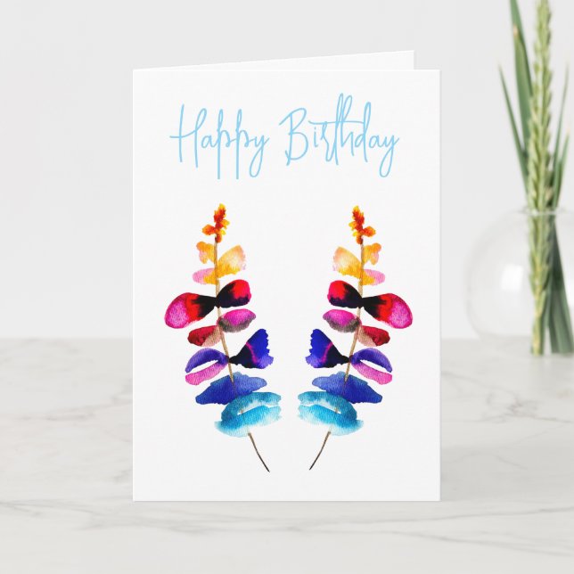 Tarjeta Cute colorful leaves watercolor (Anverso)