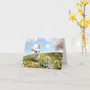 Tarjeta Cute conejo de Pascua con cesta de Pascua 