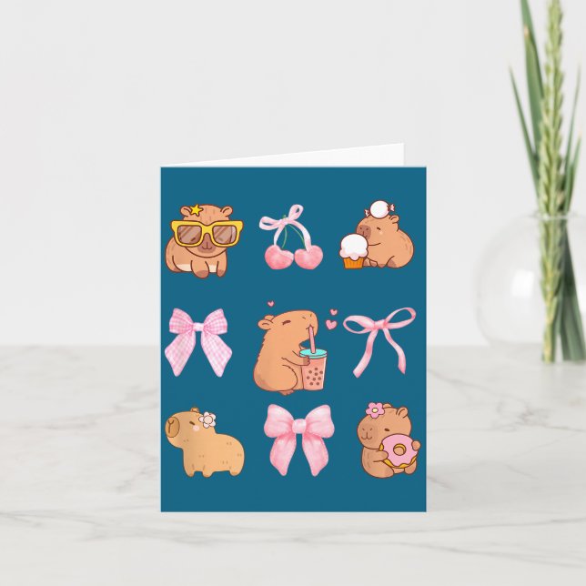 Tarjeta Cute Coquette Bow Capybara Pajamas Pjs Clothes Gir (Anverso)