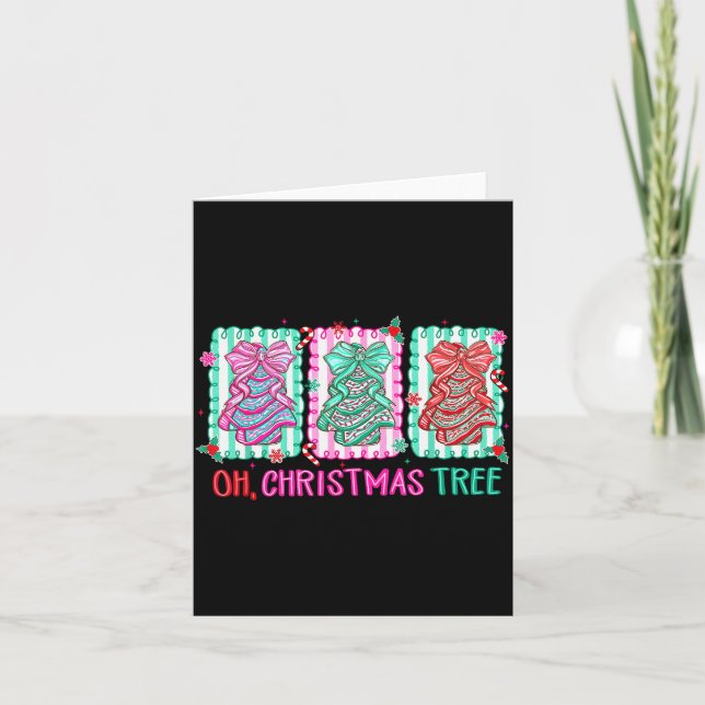Tarjeta Cute Coquette Oh Christmas Tree Cake Bow Tis The S (Anverso)