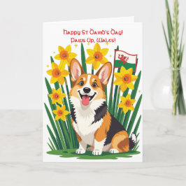 Tarjeta Cute Corgi Dog Amongst Daffodils Supporting Wales