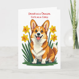 Tarjeta Cute Corgi Dog With Daffodils