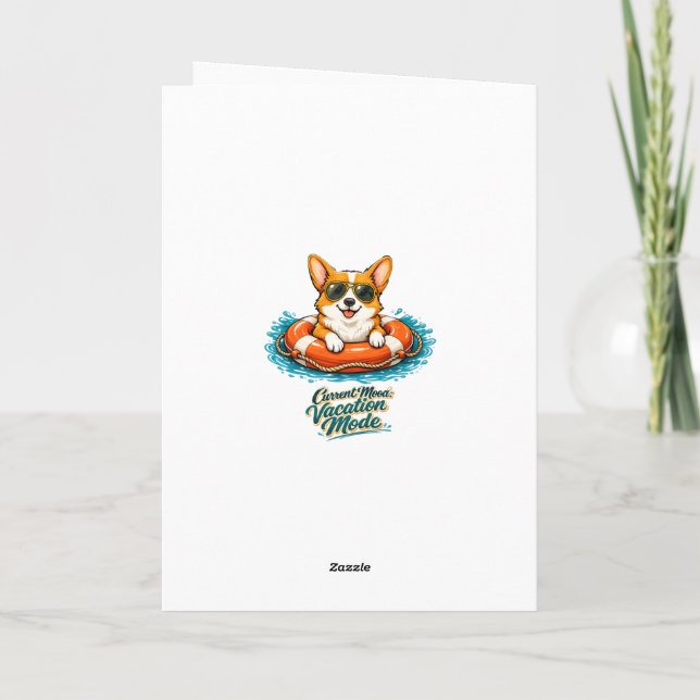 Tarjeta Cute Corgi "Vacation Mode" Summer Design (Reverso)