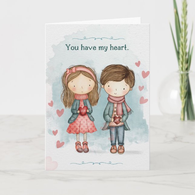 Tarjeta Cute Couple in Love Romance Valentines Day Card (Anverso)