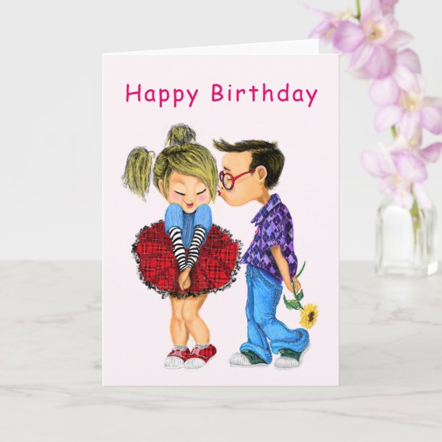 Tarjeta Cute Couple Love Birday Card - Personalizable (Orquídea)