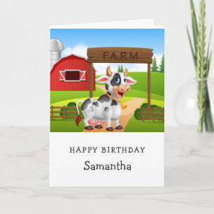 Tarjeta Cute Cow 1Birthday Card