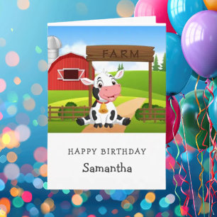 Tarjeta Cute Cow 1Birthday Card