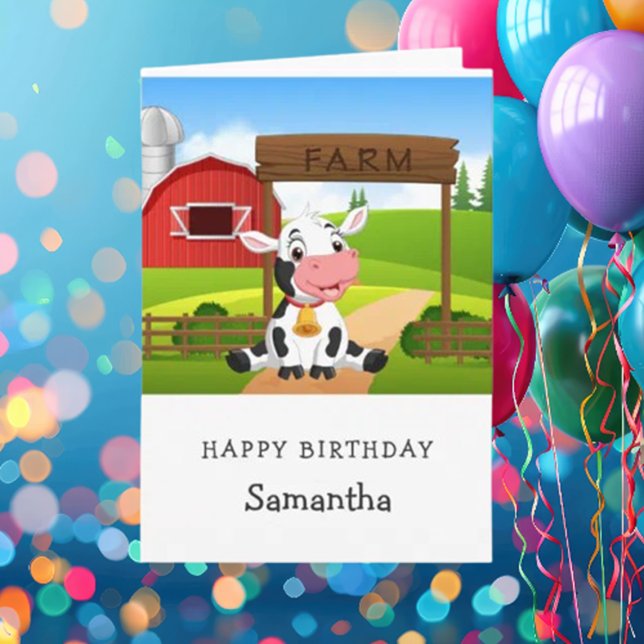 Tarjeta Cute Cow 1Birthday Card (delightful farm-themed birthday party for our precious cow boy/girl!)