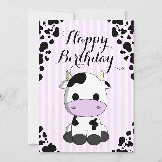 Tarjeta Cute Cow Purple Stripes Imprime Niños Cumpleaños (Anverso)