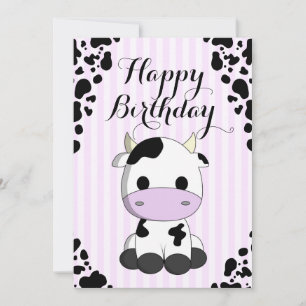 Tarjeta Cute Cow Purple Stripes Imprime Niños Cumpleaños