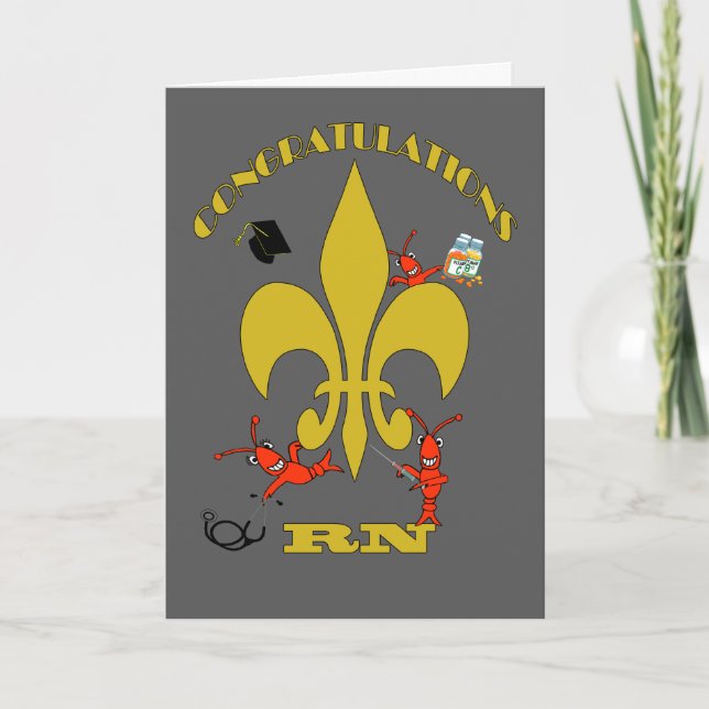Tarjeta Cute Crawfish Fleur de Lis Felicitaciones RN (Anverso)