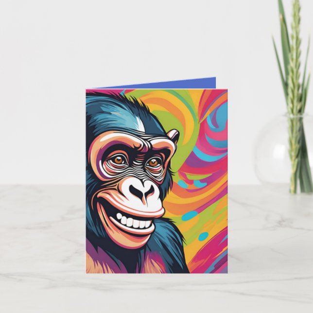Tarjeta Cute Crazy Funny Chimpanzee (Anverso)
