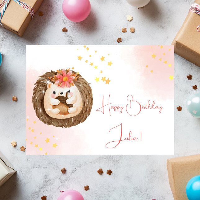 Tarjeta Cute cumpleaños erizo simple acuarela (Subido por el creador)