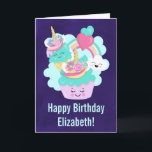 Tarjeta Cute Cupcake and Happy Ice Cream Birthday<br><div class="desc">A birthday greeting card with a cute illustration featuring a cupcake and ice cream smiling with joy. A rainbow and hearts surround the drawing. Also a cute fluffy cloud is also smiling with happiness. The cupcake and ice cream also have a trendy unicorn horn on top. Cute and adorable design...</div>