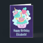 Tarjeta Cute Cupcake and Happy Ice Cream Birthday<br><div class="desc">A birthday greeting card with a cute illustration featuring a cupcake and ice cream smiling with joy. A rainbow and hearts surround the drawing. Also a cute fluffy cloud is also smiling with happiness. The cupcake and ice cream also have a trendy unicorn horn on top. Cute and adorable design...</div>