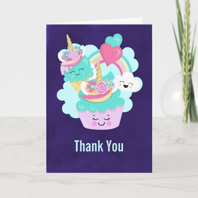 Tarjeta Cute Cupcake y Feliz Helado Gracias (Anverso)