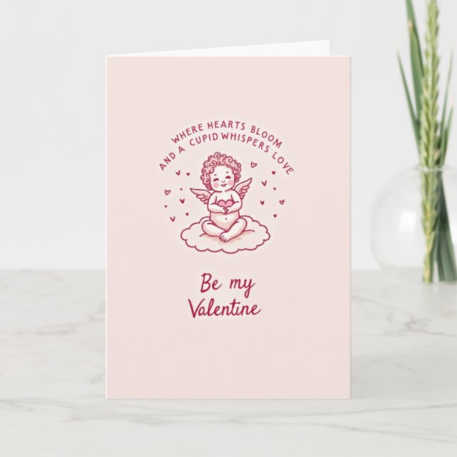 Tarjeta Cute Cupid Valentine Heart Card (Anverso)