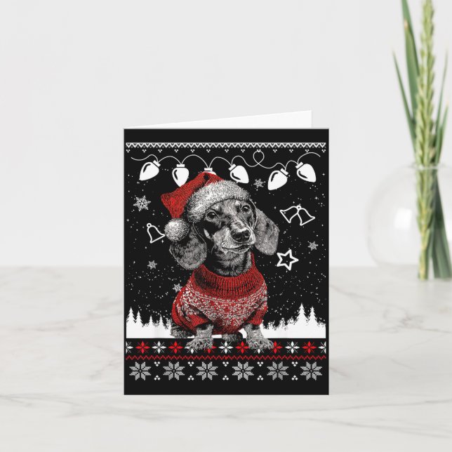Tarjeta Cute Dachshund Christmas Wearing Sweater Funny Xma (Anverso)