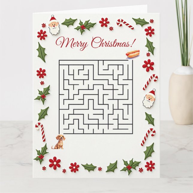 Tarjeta Cute Dachshund Dog Christmas Maze Puzzle Holiday (Anverso)